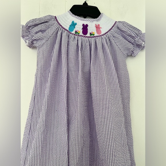 Lil Cactus Girls Lavender White Smocked Bishop Peeps Bunny Dress Size 6 - Picture 2 of 14